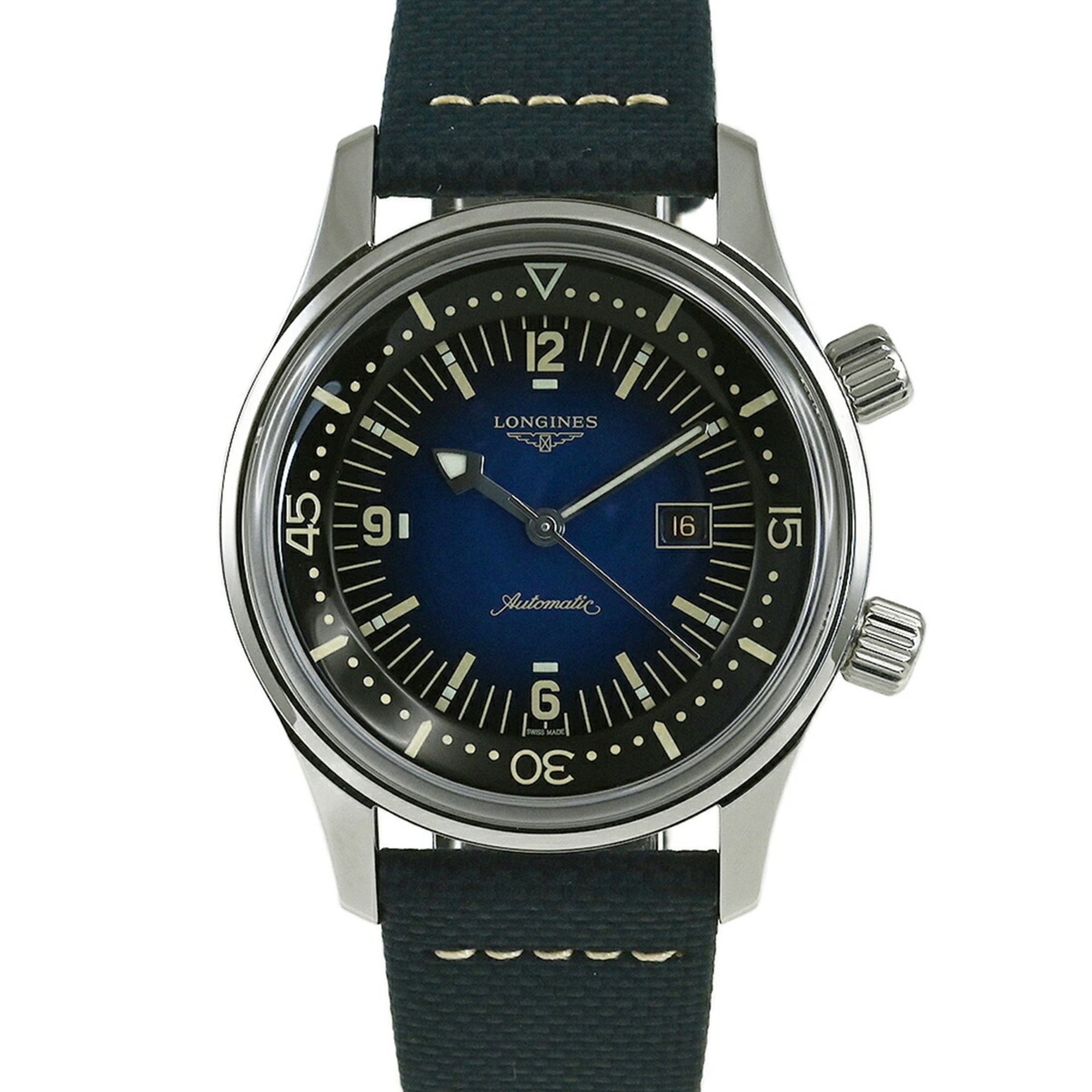 Longines Legend Diver twin-crown heritage dive watch, dark dial