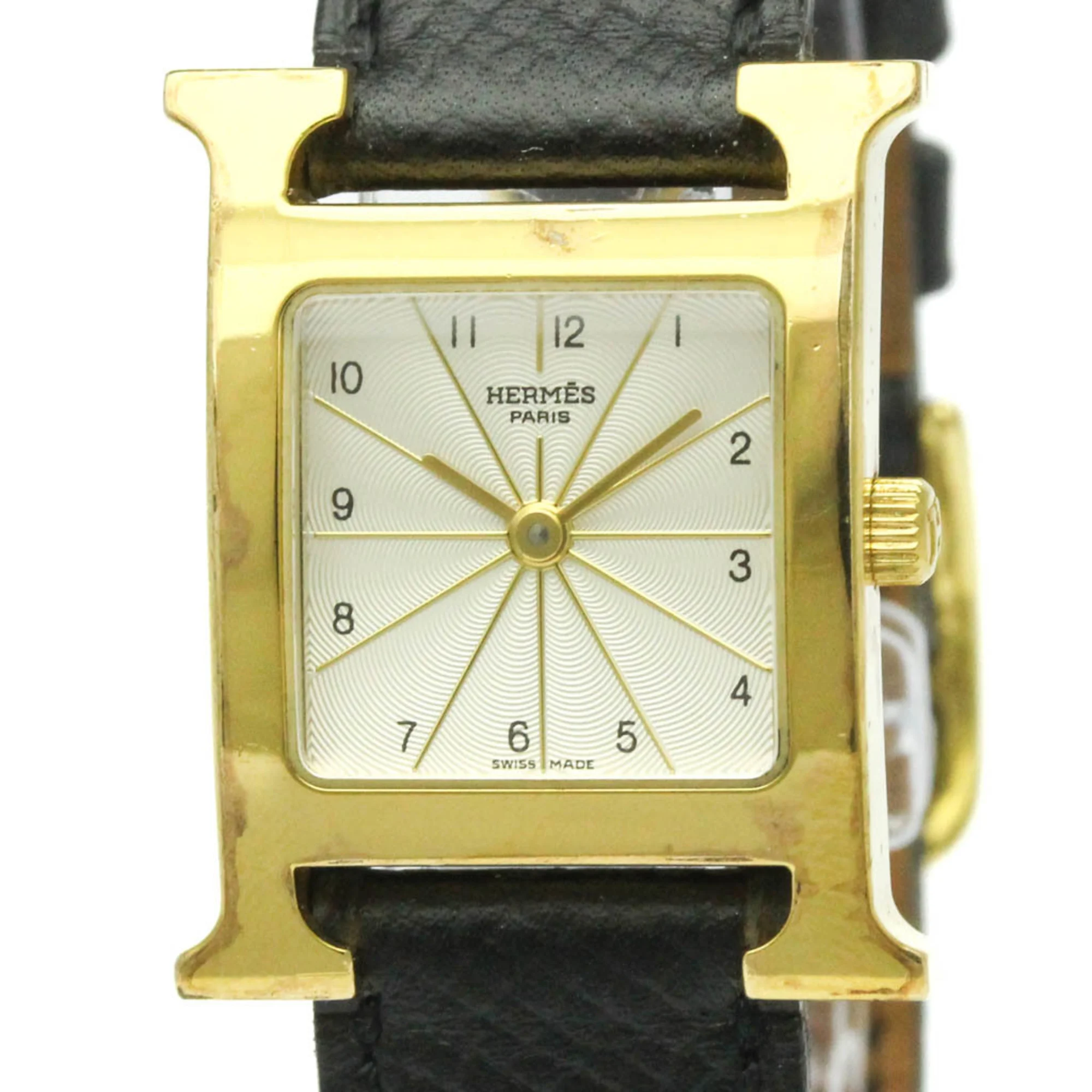 Herm&egrave;s Heure H reference HH1.201 gold-plated on a leather strap