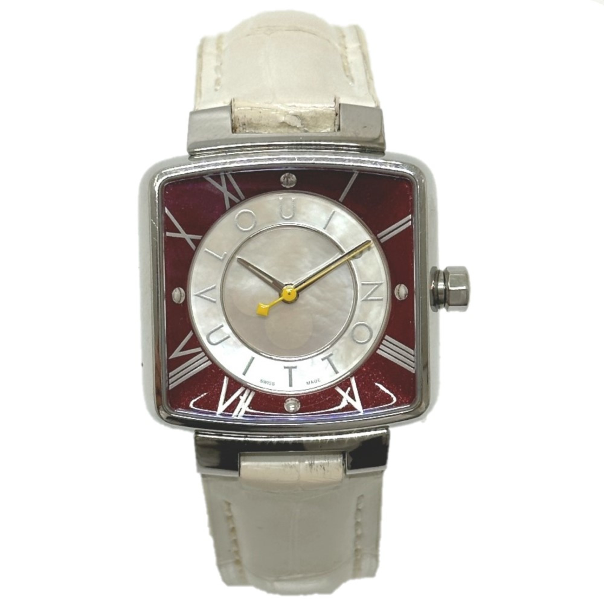 Louis Vuitton Q221J quartz with a red inner ring and silvered dial