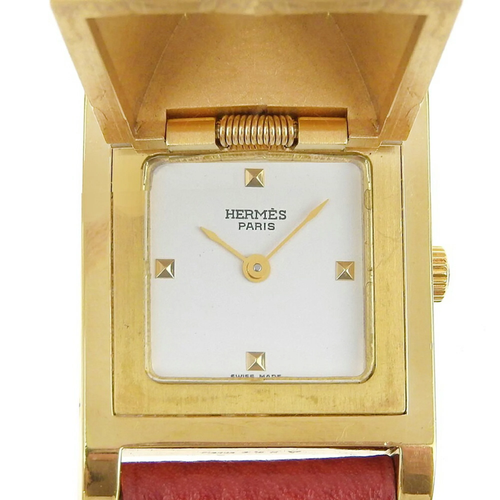 Hermès Medor watch in gold plate with a hinged pyramid cover
