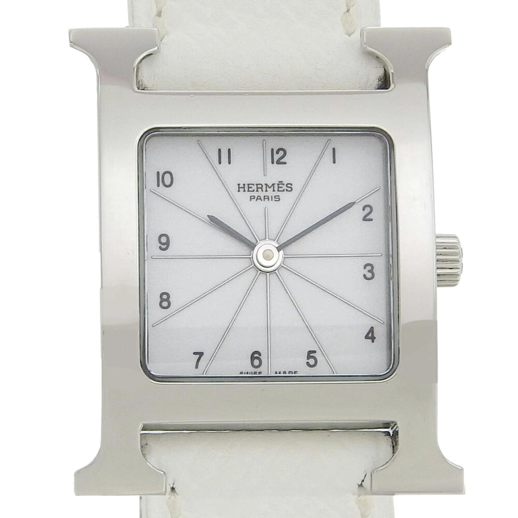 Herm&egrave;s Heure H reference HH1.210 in steel with a white dial on a leather strap