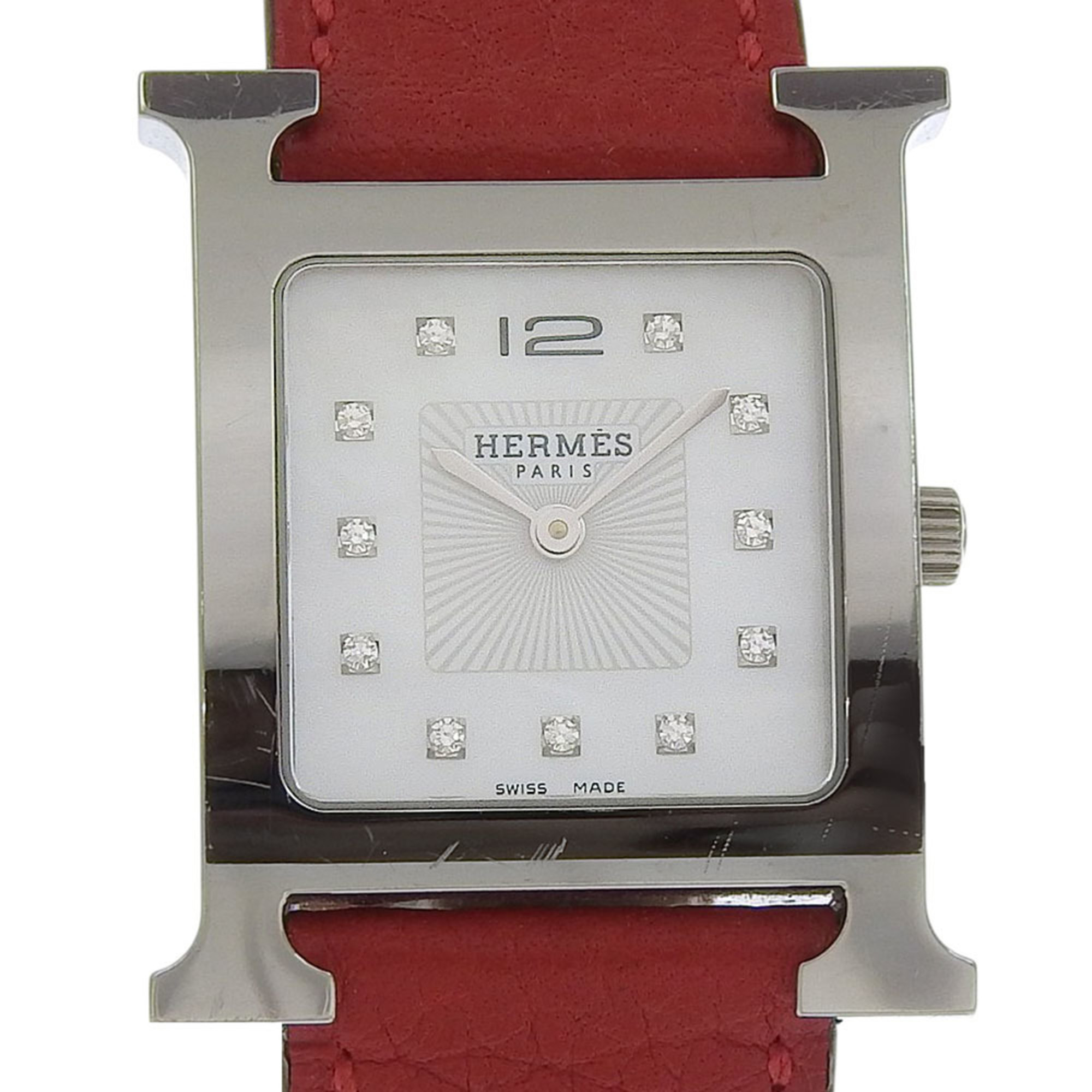 Herm&egrave;s Heure H reference HH1.510 with eleven diamonds and a white shell dial