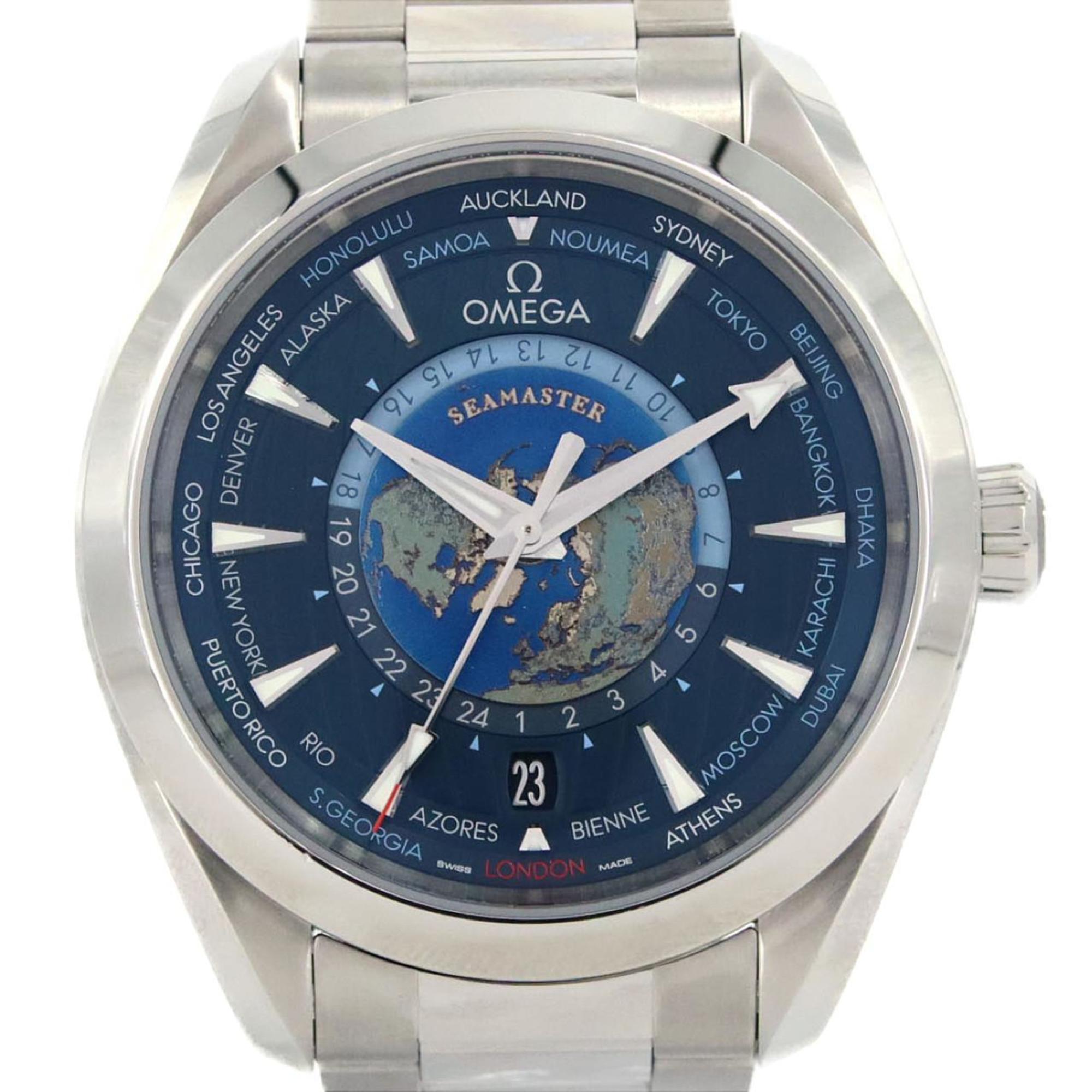 Pre-owned Omega Seamaster Aqua Terra GMT World Timer — the slim, dressy, no-bezel Seamaster