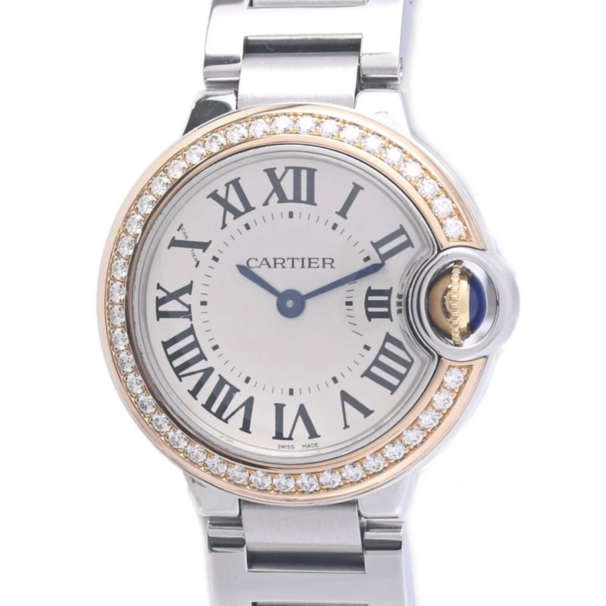 Pre-owned Cartier Ballon Bleu SM with diamond bezel