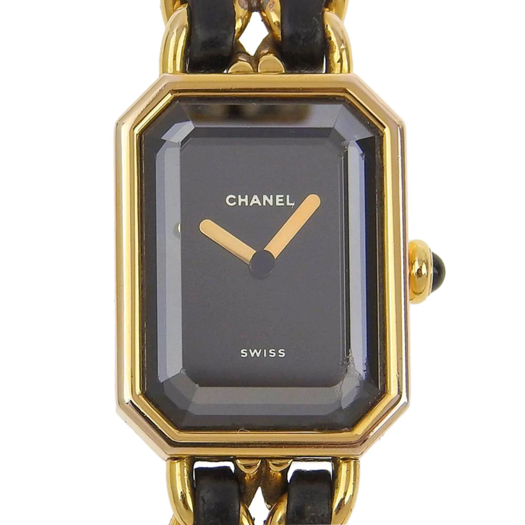 Chanel Premiere L watch H0001 in gold plate with leather and black dial, quartz