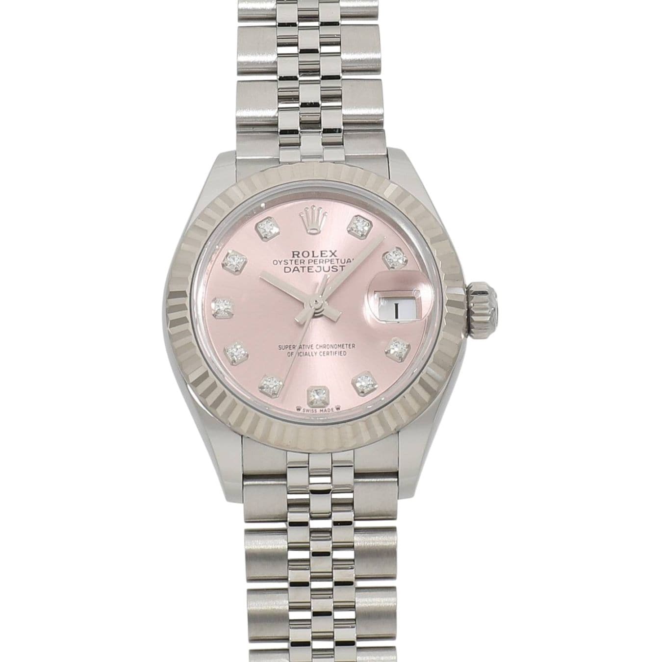 Rolex Lady-Datejust 28 with pink dial and diamond hour markers