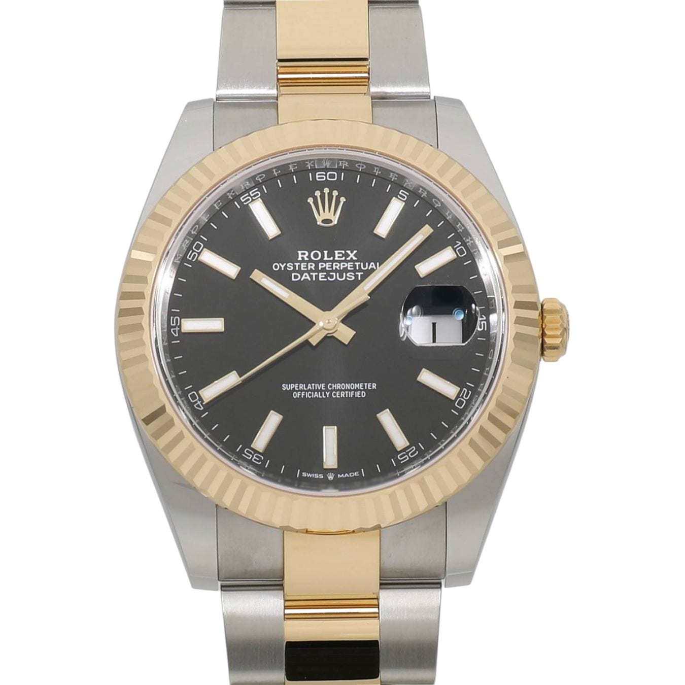 Rolex Datejust 41 126333 in steel and yellow gold with black dial and fluted bezel on an Oyster bracelet