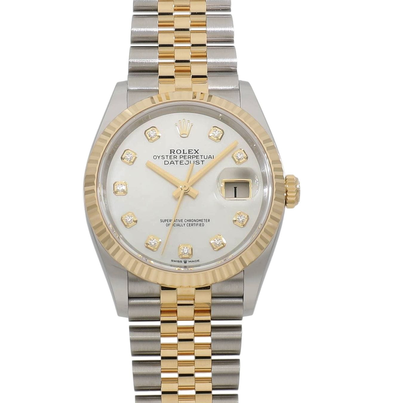 Rolex Datejust 36 126233NG with white mother-of-pearl dial and 10 diamonds