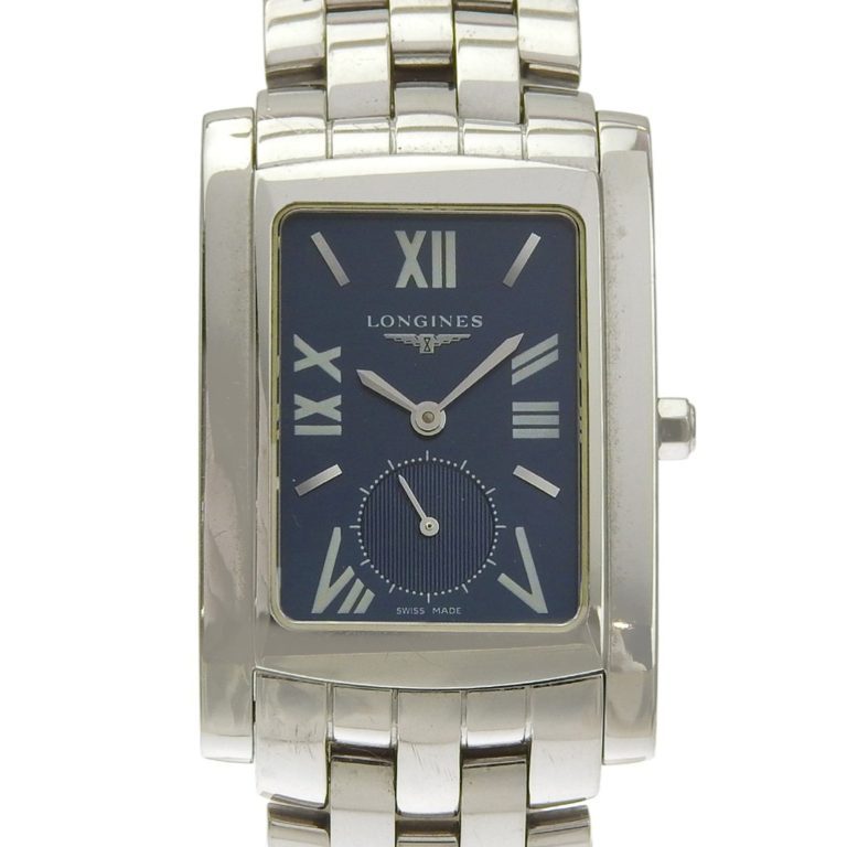 Longines DolceVita watch L5.655.4, stainless steel, silver, quartz, small seconds, navy dial, men’s.