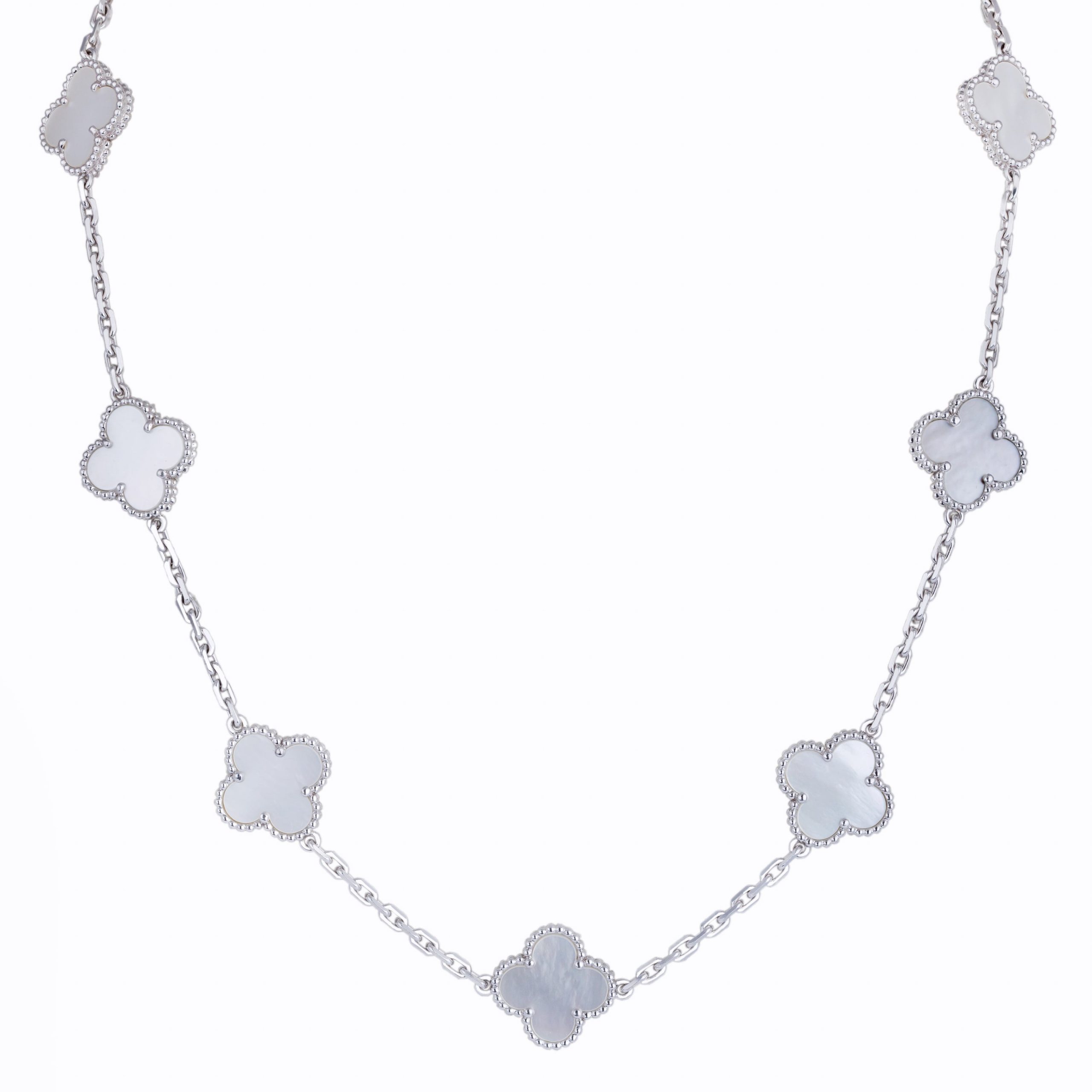 Van Cleef & Arpels Vintage Alhambra 10-motif necklace in white gold and mother-of-pearl