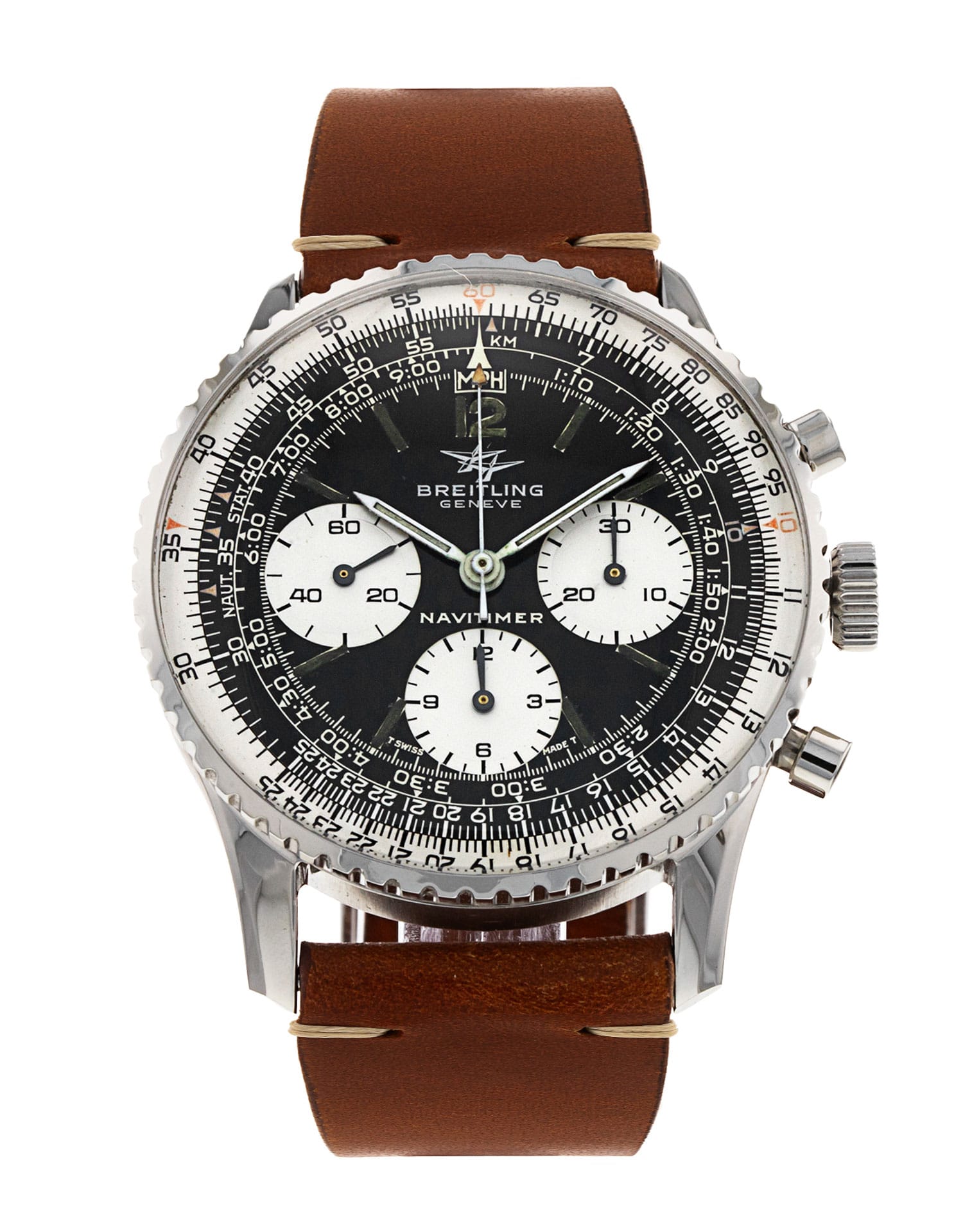 Vintage Breitling Old Navitimer reference 806 on a brown leather strap
