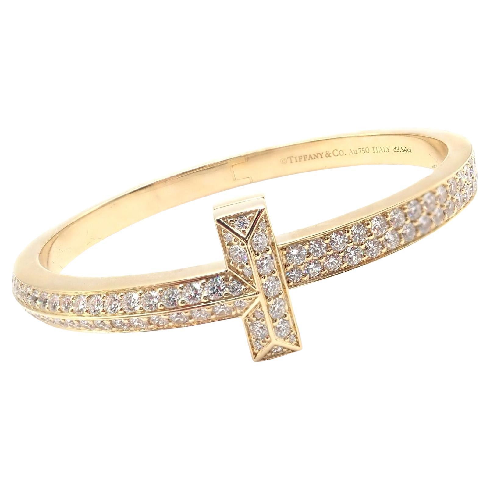 Tiffany T1 Wide diamond hinged bangle in gold