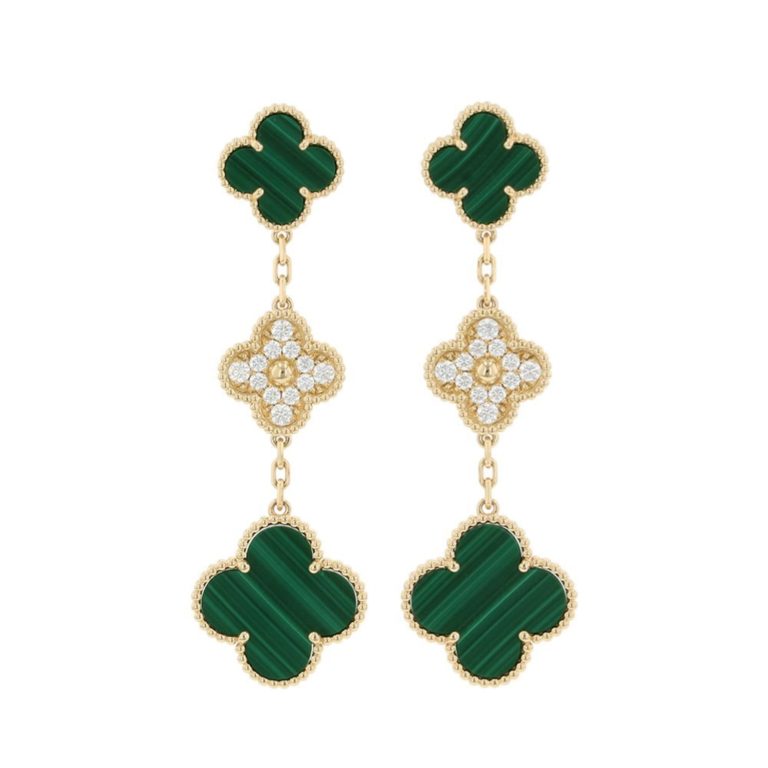 Van Cleef & Arpels Magic Alhambra Earrings, 3 Motifs, Malachite and Diamond, 24-Piece Set, 0.96ct Total, 18KYG, VCARO9II00
