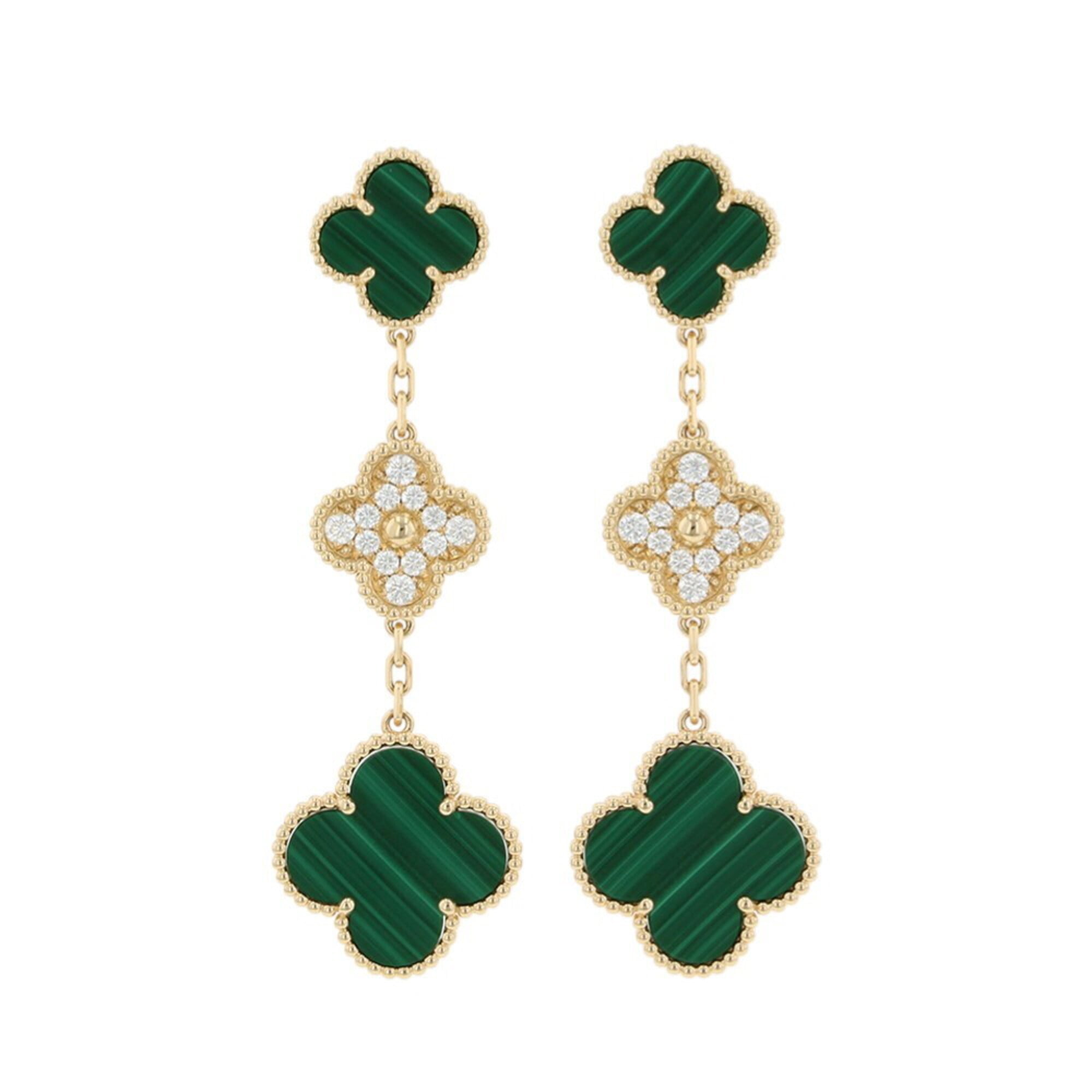 Van Cleef & Arpels Magic Alhambra earrings in malachite and diamond, yellow gold