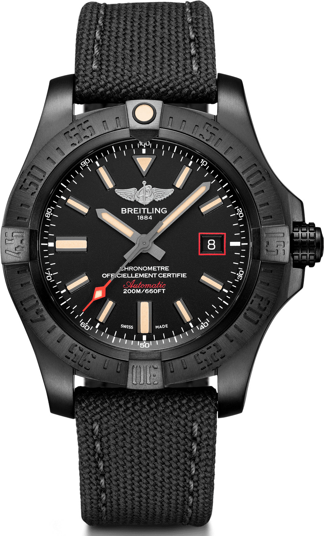 Breitling Avenger Blackbird 44, black-coated titanium, black dial