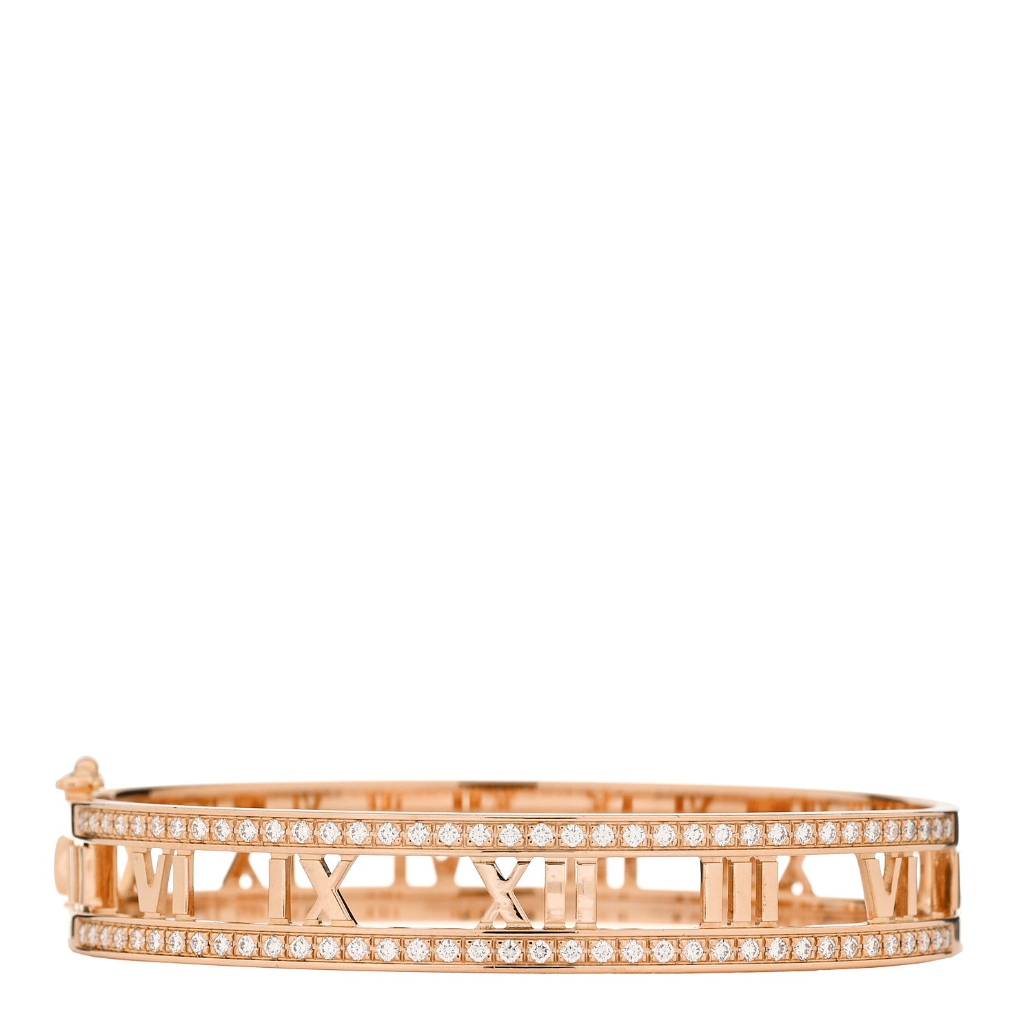 Tiffany Atlas open hinged bangle in 18-carat rose gold with pavé diamonds