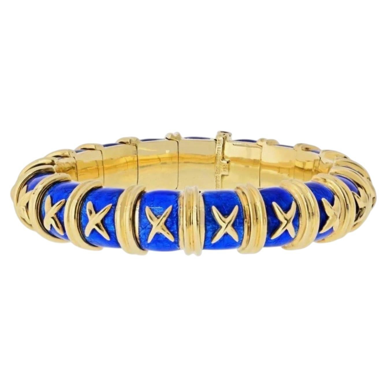 Tiffany Schlumberger Croisillon paillonne enamel bangle in blue and gold