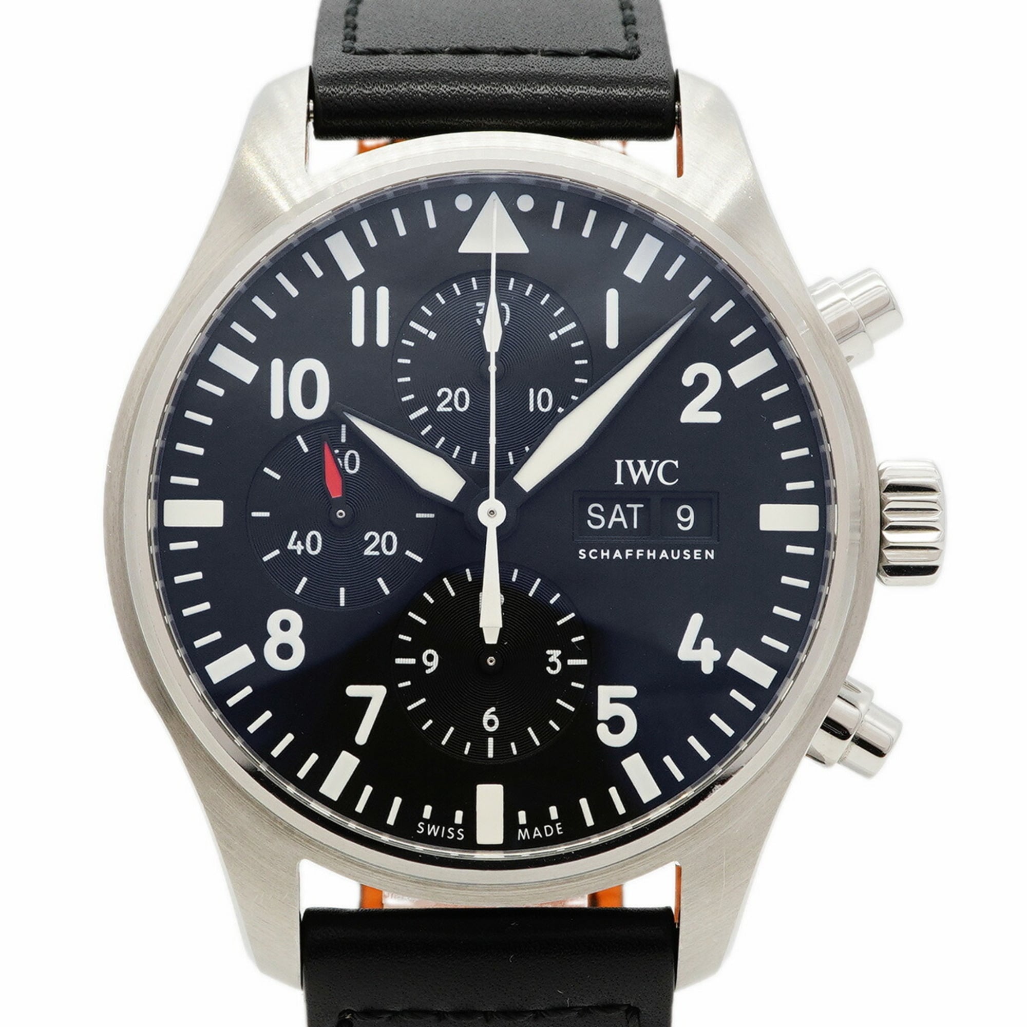 IWC Pilot Chronograph with a matte black dial and oversized numerals