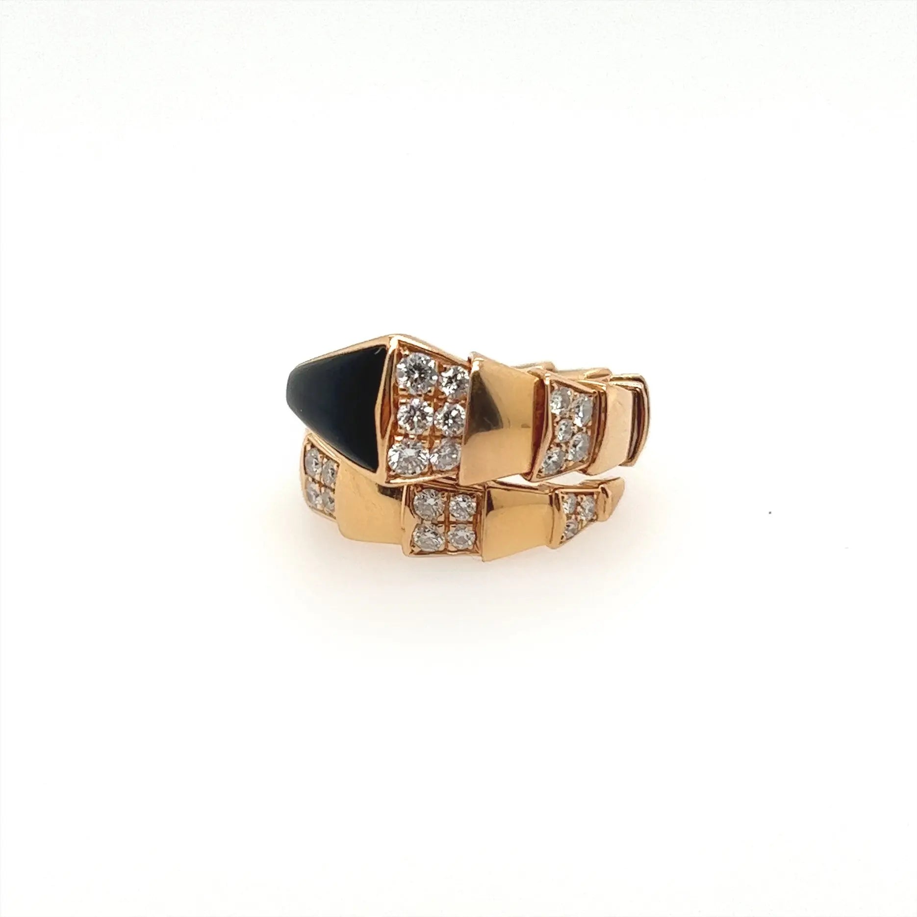 Pre-owned Bvlgari Serpenti Viper ring in rose gold with black onyx and diamonds