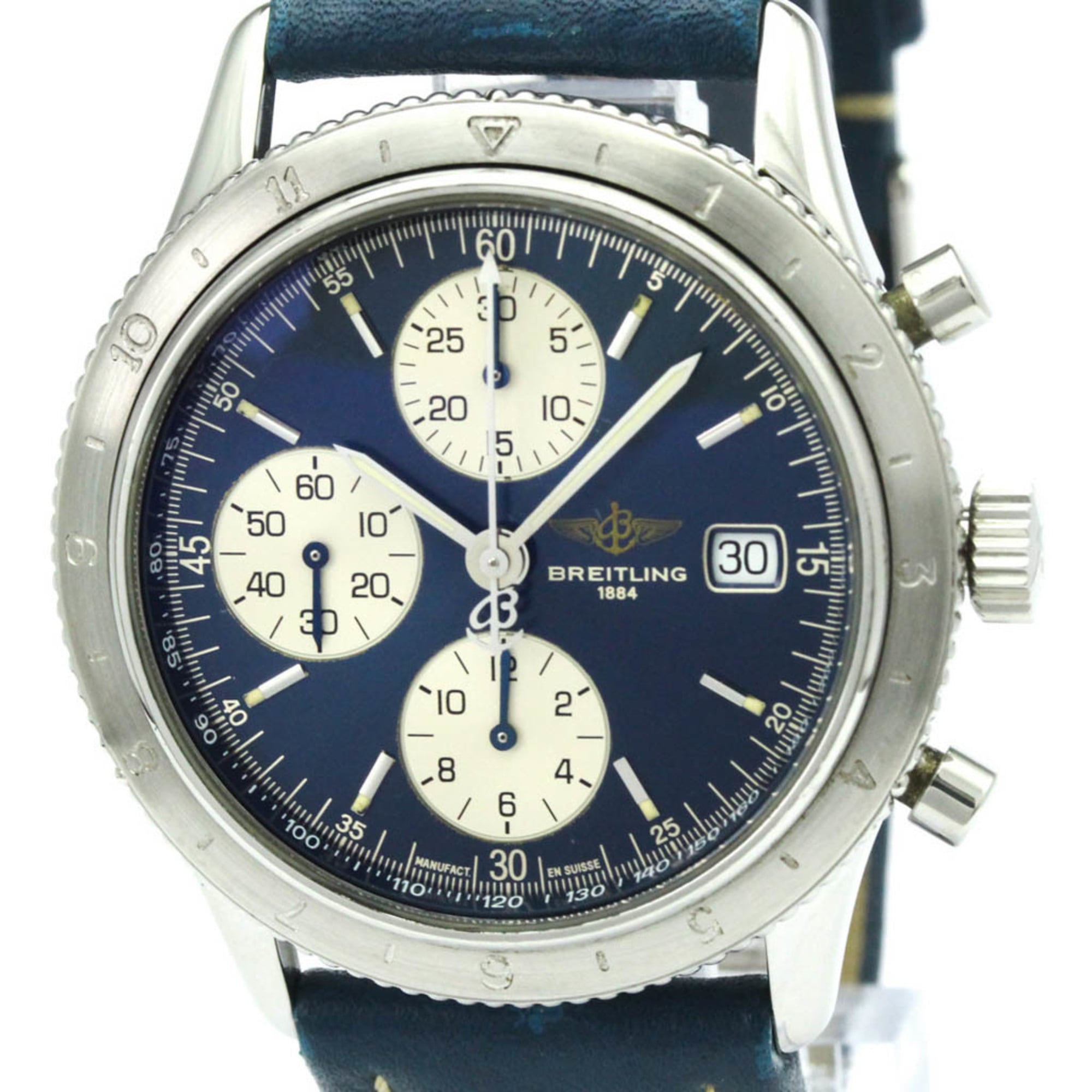 Breitling Navitimer with a blue dial and contrasting sub-registers