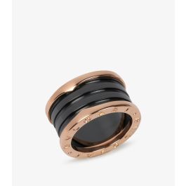 Pre-owned Bulgari B.zero1 two-band ring in rose gold and black ceramic