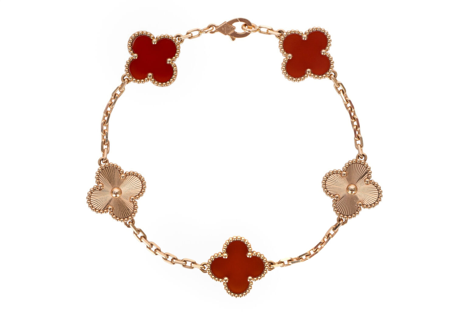 Van Cleef & Arpels Vintage Alhambra five-motif carnelian bracelet in rose gold