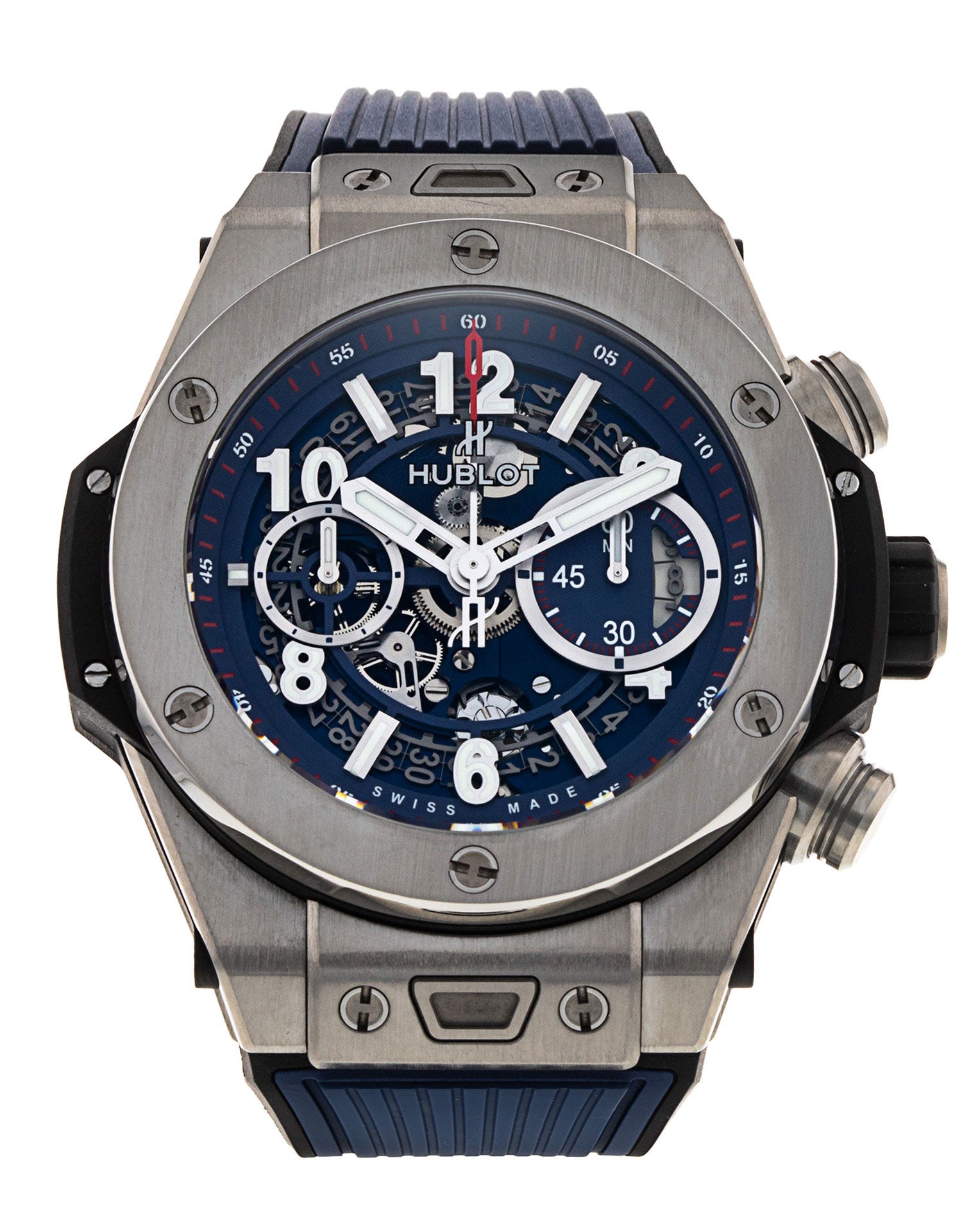Hublot Big Bang Unico in titanium with a blue skeleton dial
