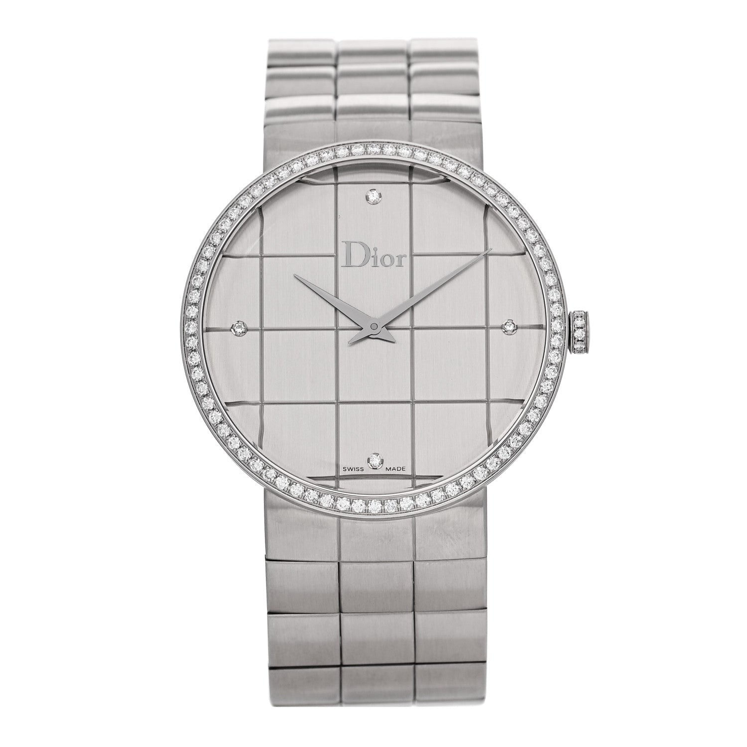 Pre-owned La D de Dior watch in steel with a diamond bezel and mother-of-pearl dial