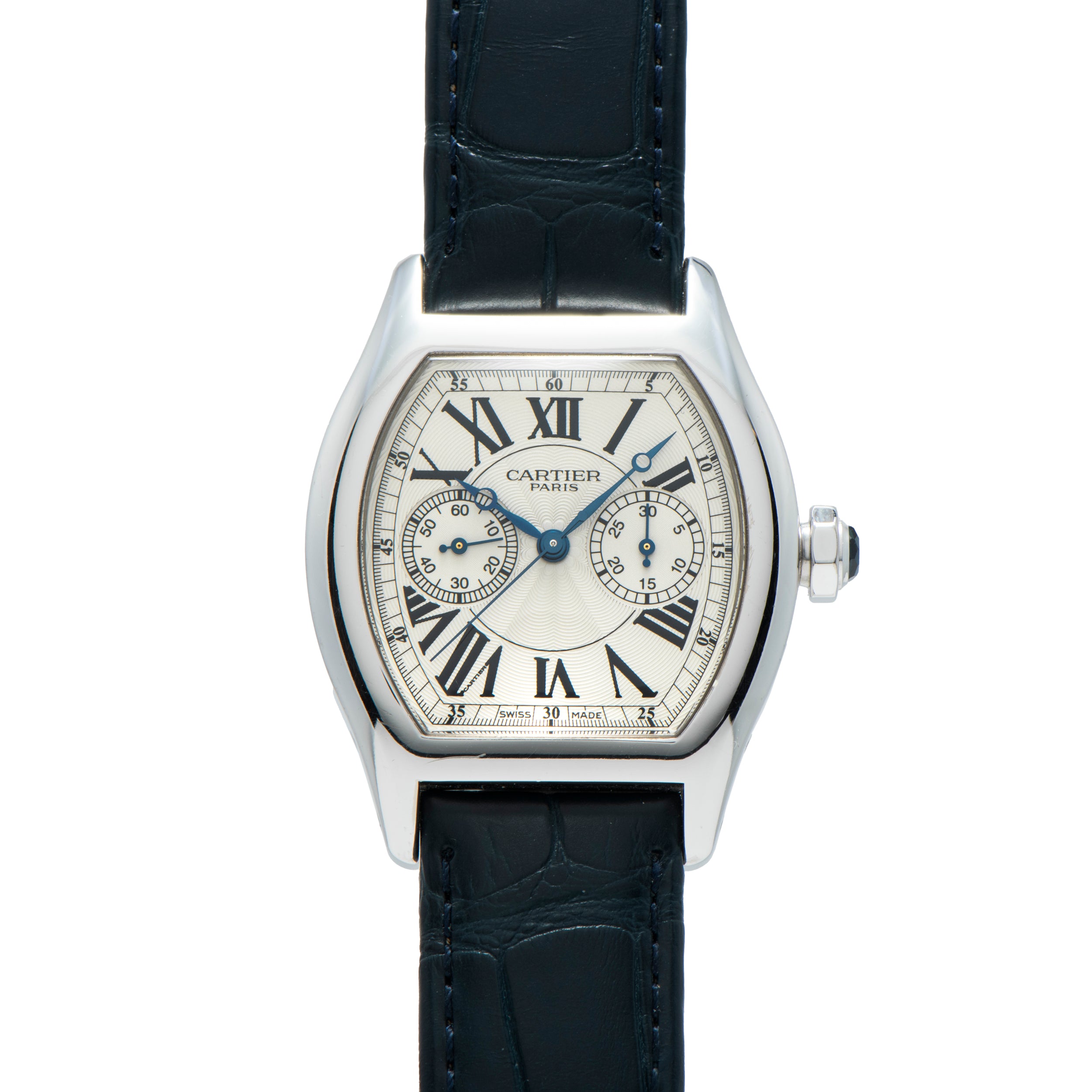 Cartier Tortue Monopoussoir single-pusher chronograph in white gold, CPCP ref 2396