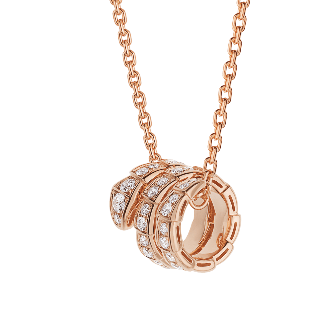 Bvlgari Serpenti Viper pendant necklace in rose gold with pave diamonds