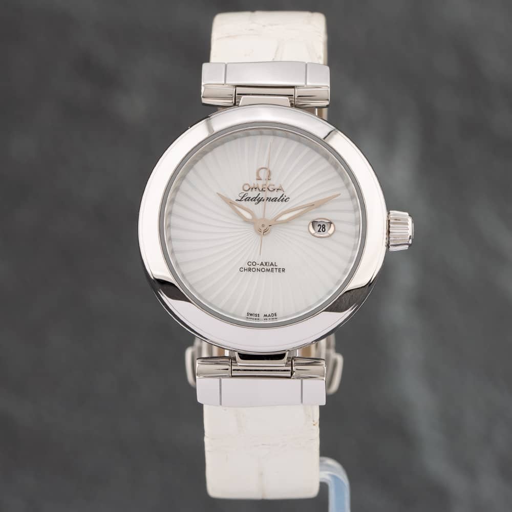 Omega De Ville Ladymatic in steel with a mother-of-pearl dial