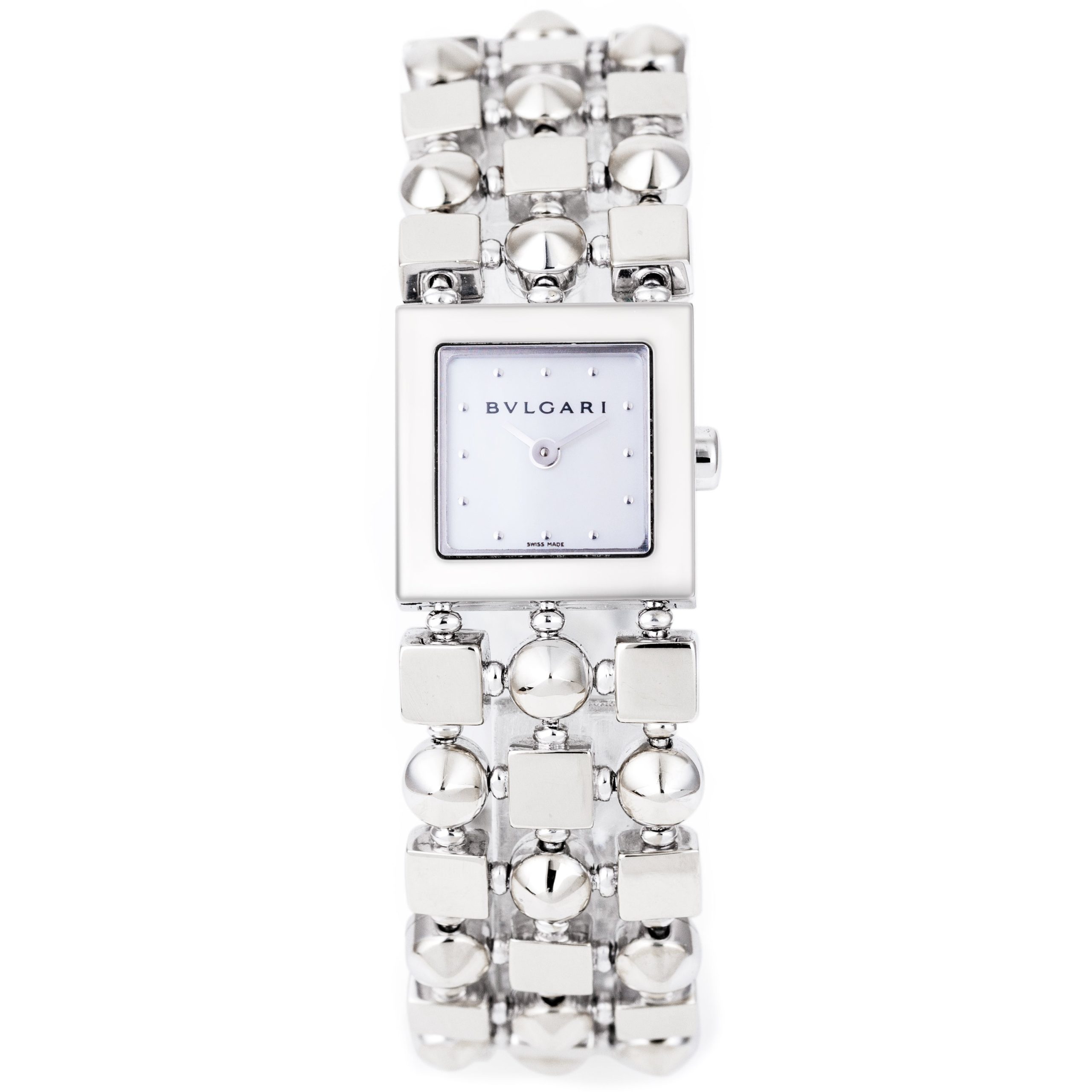 Solid white gold Bulgari Lucea bracelet watch with a mother-of-pearl dial