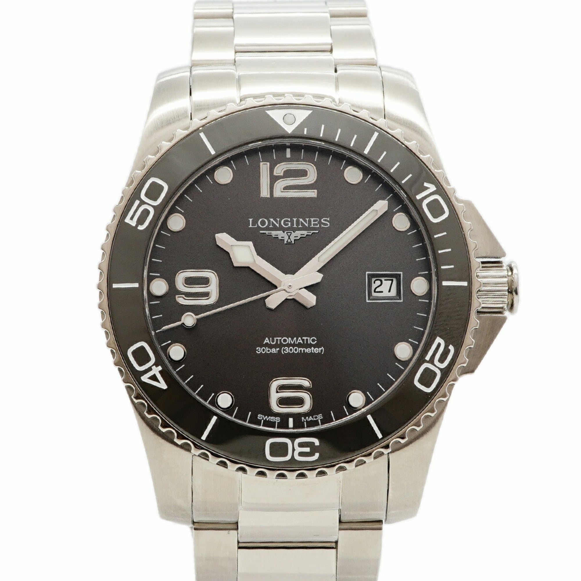 Longines HydroConquest steel dive watch, grey dial, on bracelet