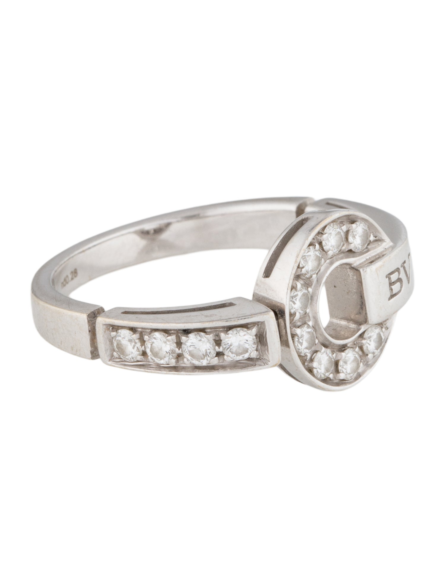 Bvlgari Bvlgari logo band ring in gold set with pavé diamonds