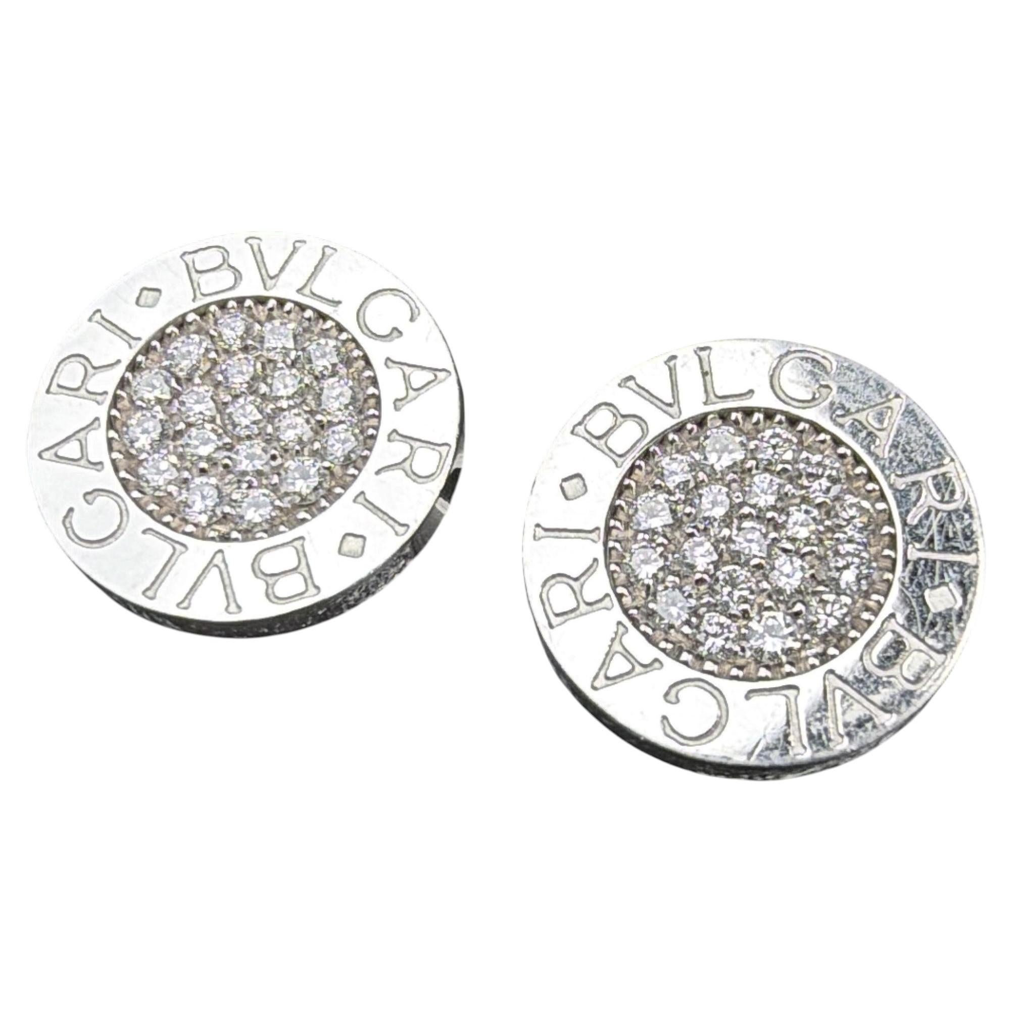 Bvlgari Bvlgari pavé diamond logo disc stud earrings in 18-carat white gold