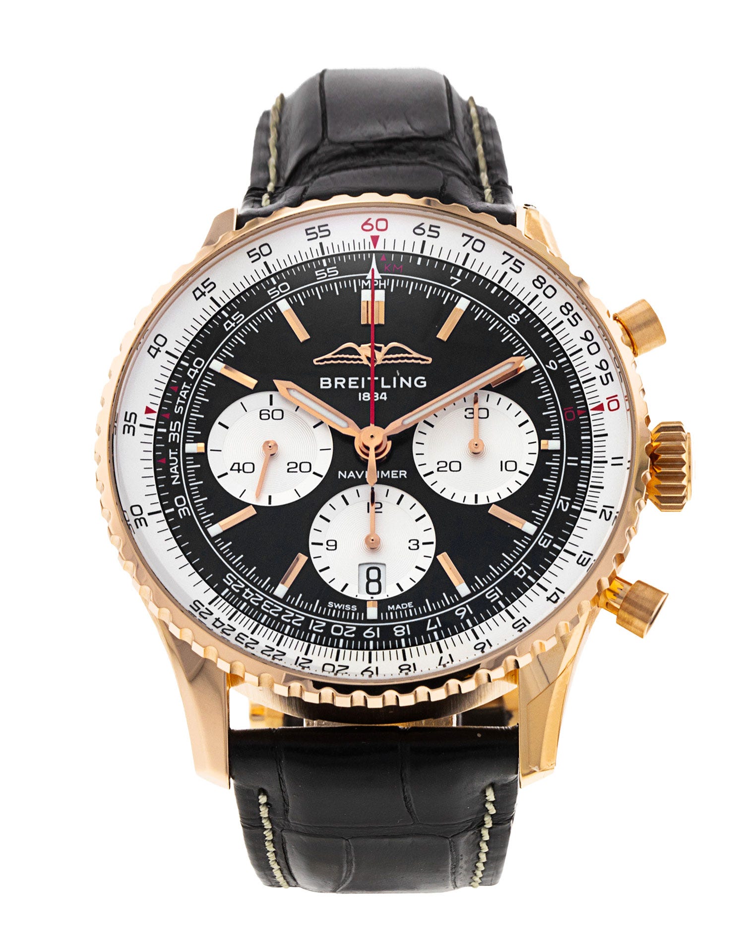 Breitling Navitimer B01 Chronograph 43 in 18ct red gold with a black dial