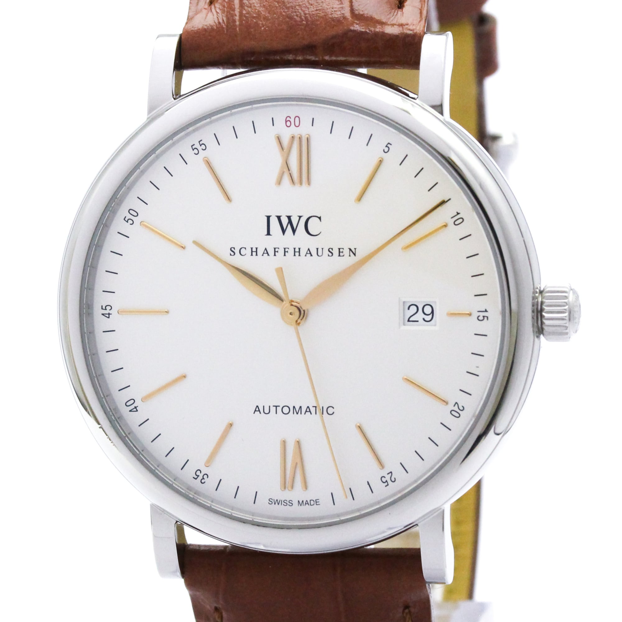Pre-owned IWC Portofino Automatic IW356517 in steel on a leather strap