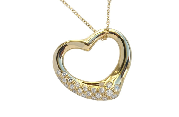 Elsa Peretti Open Heart pendant in 18ct gold with pave diamonds
