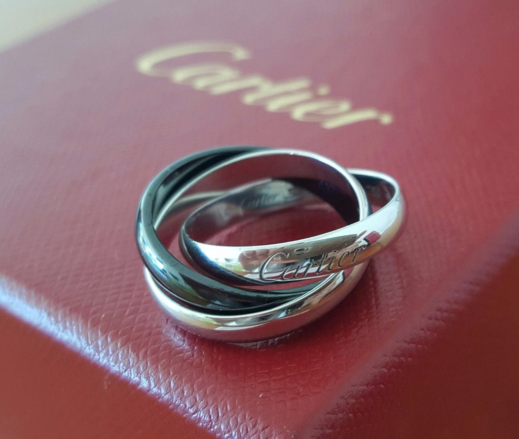 Black ceramic and white gold Cartier Trinity ring
