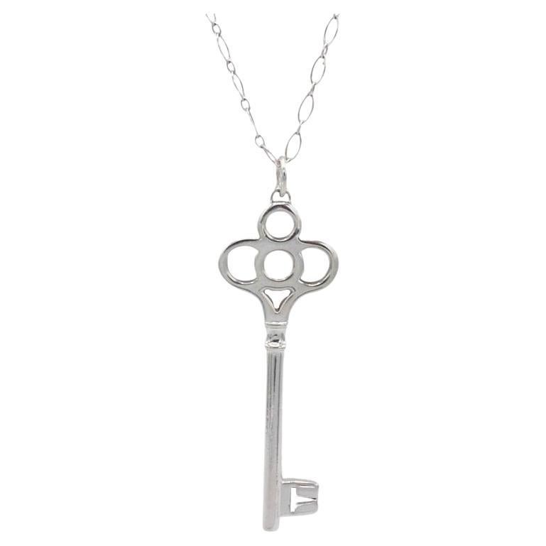 Tiffany Crown key pendant in sterling silver on a long chain