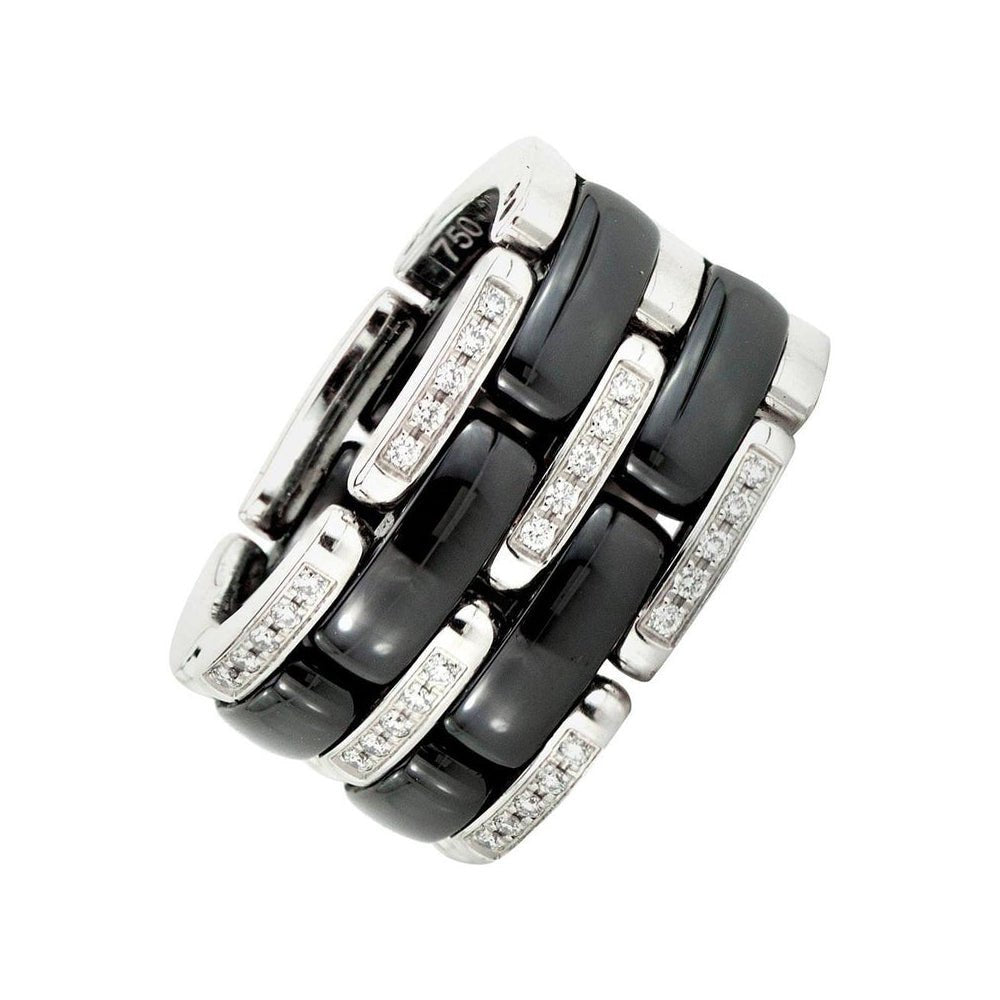 Chanel Ultra wide articulated band ring in black ceramic and diamonds