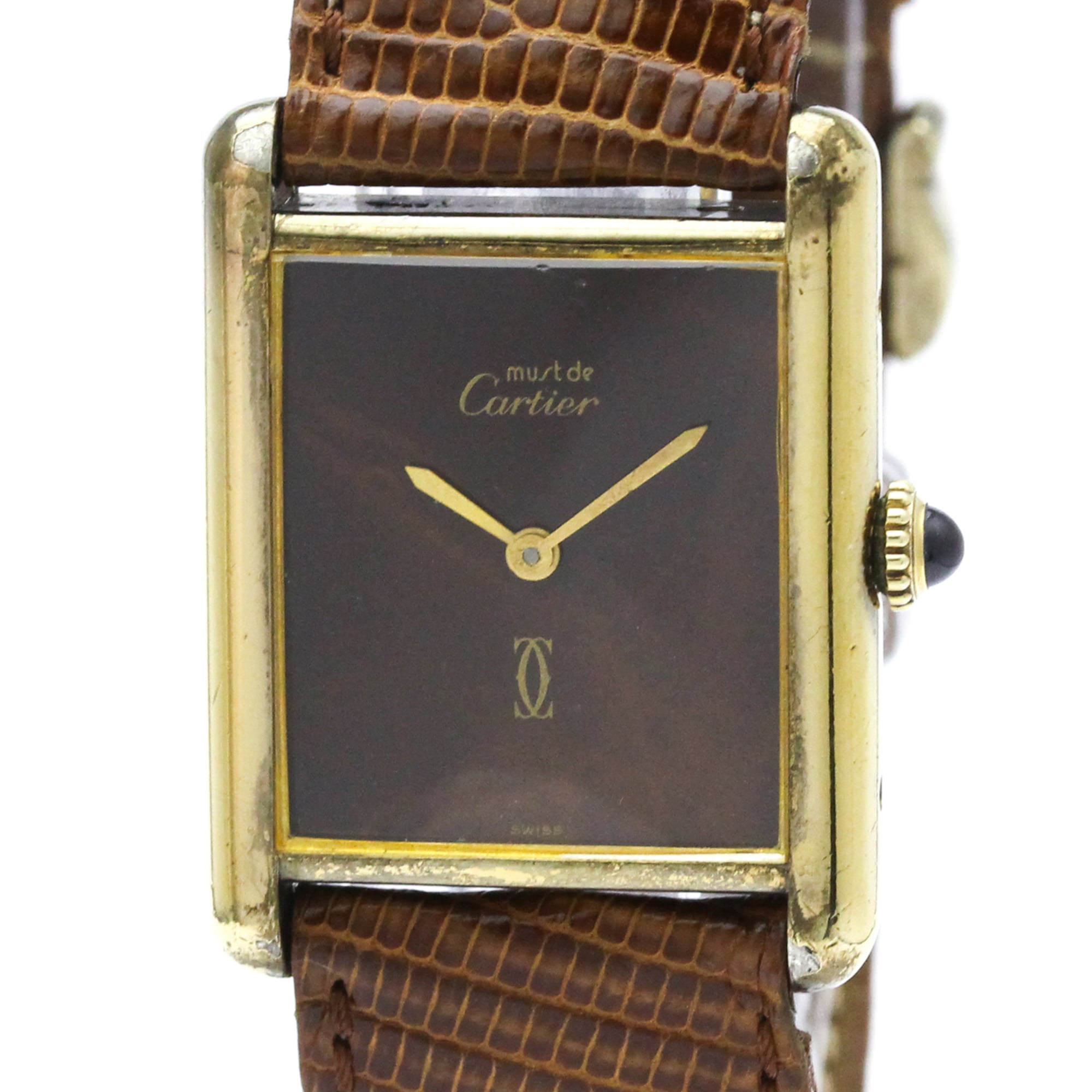 Vintage Cartier Tank in gilt vermeil on a leather strap