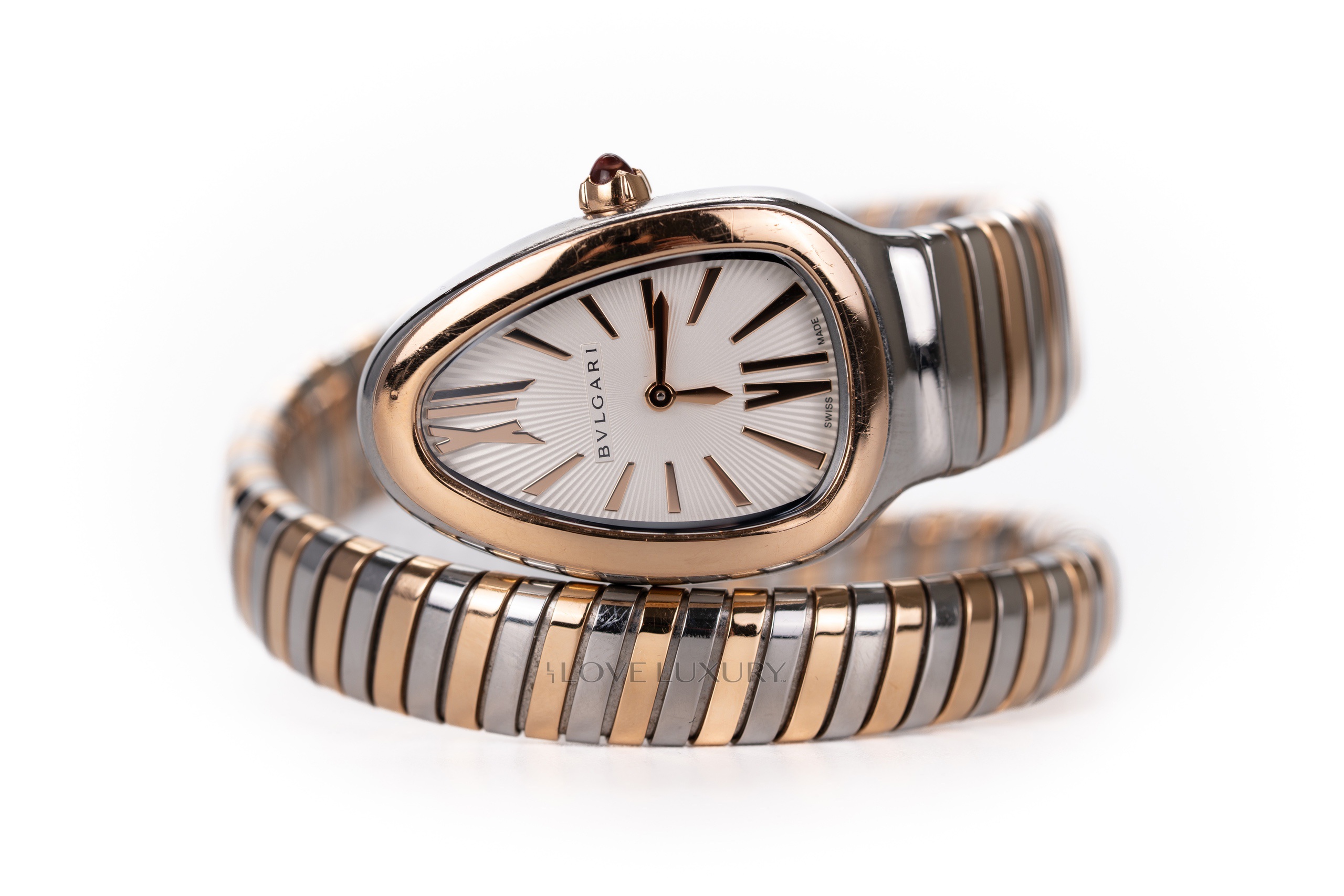 Bulgari Serpenti Tubogas coiled bracelet-watch in rose gold and steel