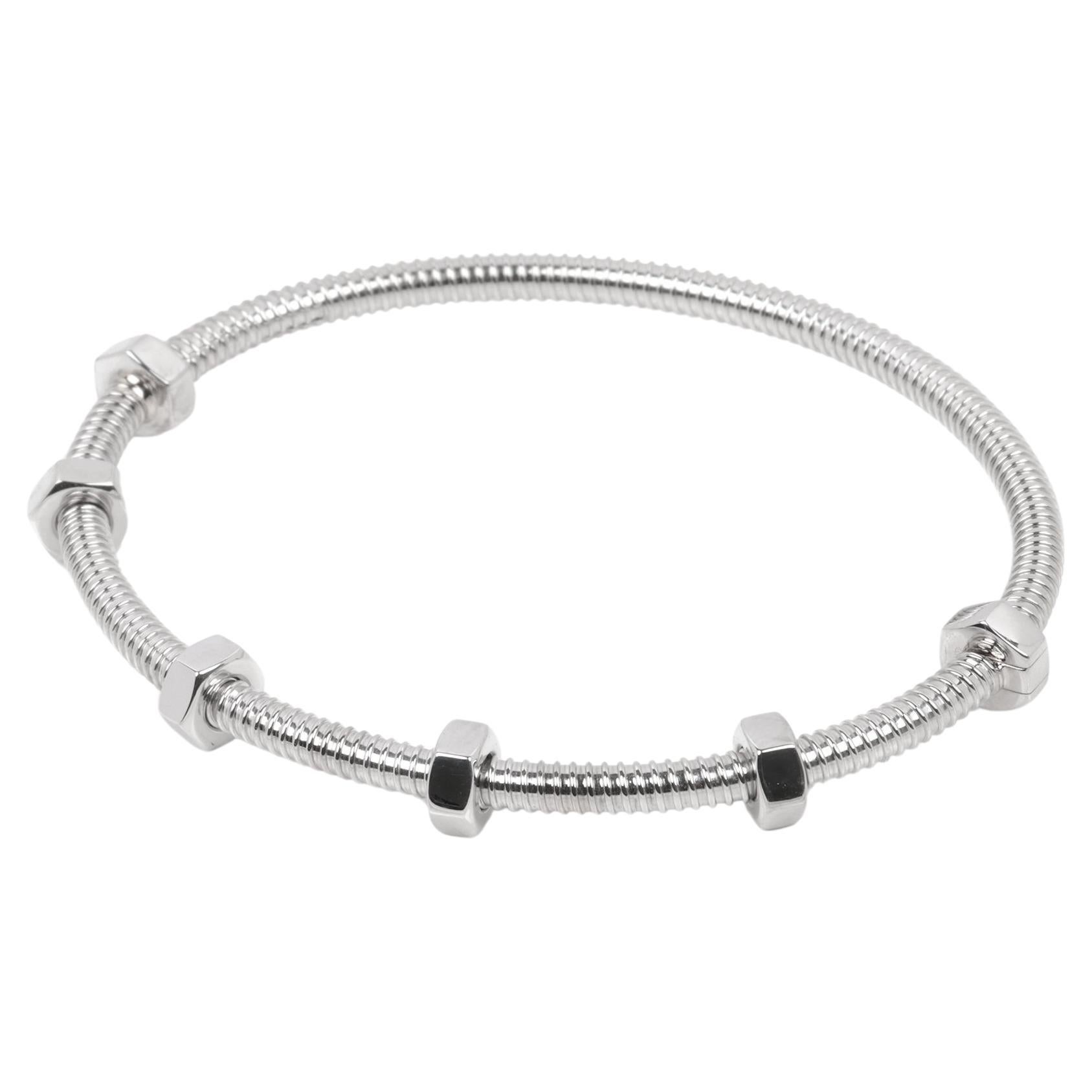 Pre-owned white-gold Écrou de Cartier bangle, front view