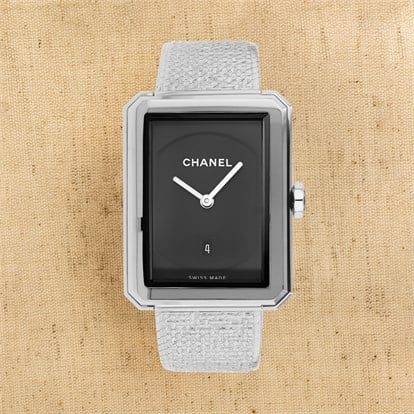 Chanel Boy Friend watch in steel with a black guilloche dial, medium size, ref H4878