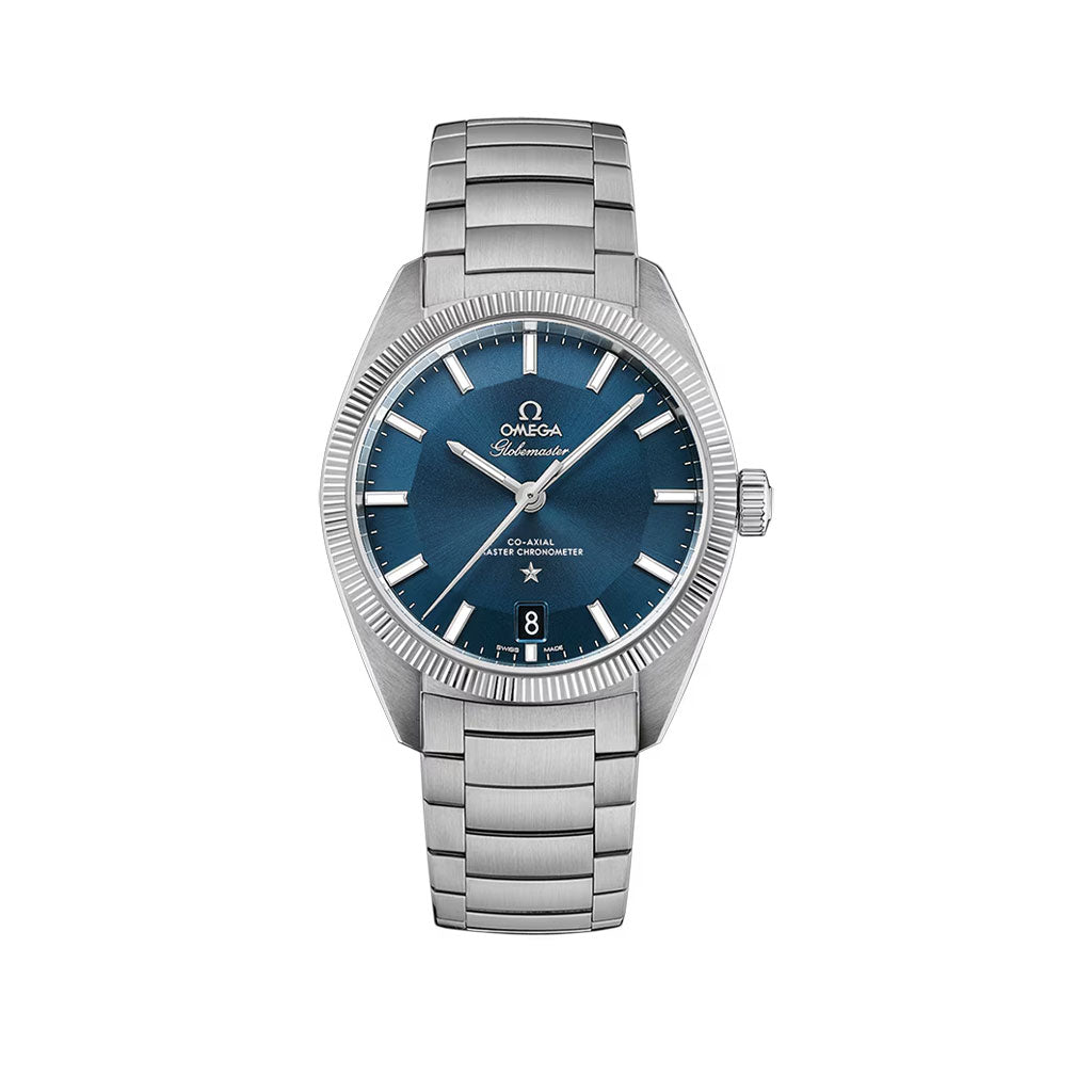 Omega Globemaster steel with blue pie-pan dial