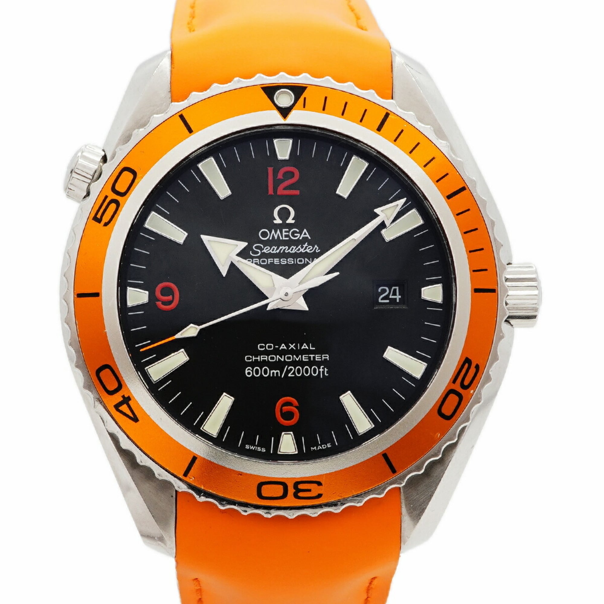 Pre-owned Omega Seamaster Planet Ocean with a black dial and orange-marked bezel