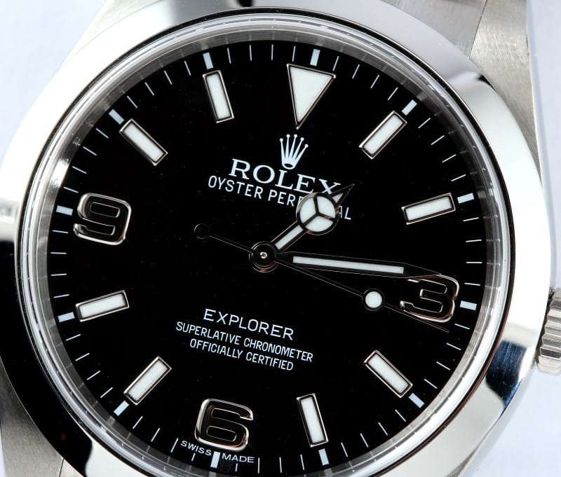 Rolex Explorer 214270 — the same clean field-watch face that has barely changed since the 1950s.