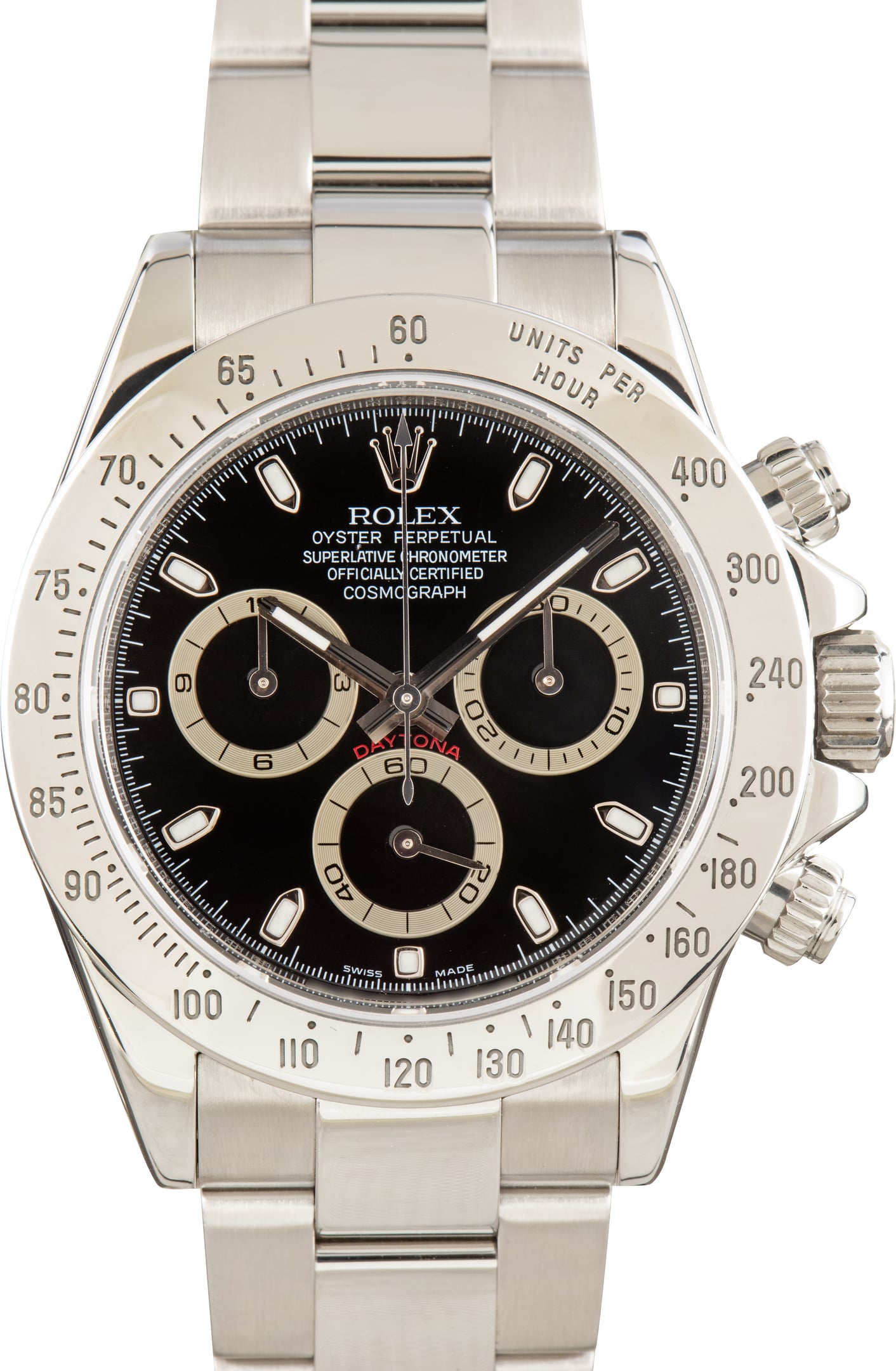Pre-owned Rolex Daytona 116520 in steel with white dial and steel tachymeter bezel