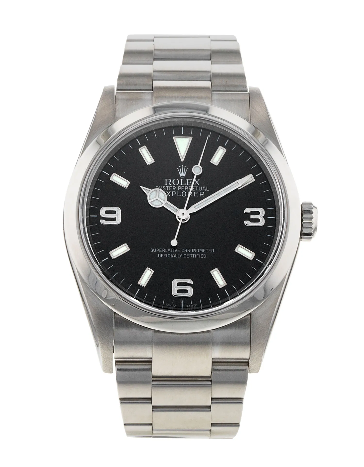 Pre-owned Rolex Explorer 36 ref 114270 in steel with black dial